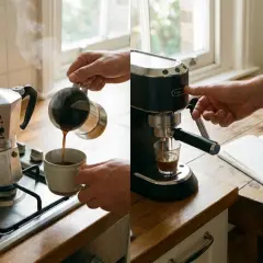 Momenti di relax: preparare e gustare un buon caffè, sia con la moka che con la macchina espresso, per iniziare la giornata con energia.