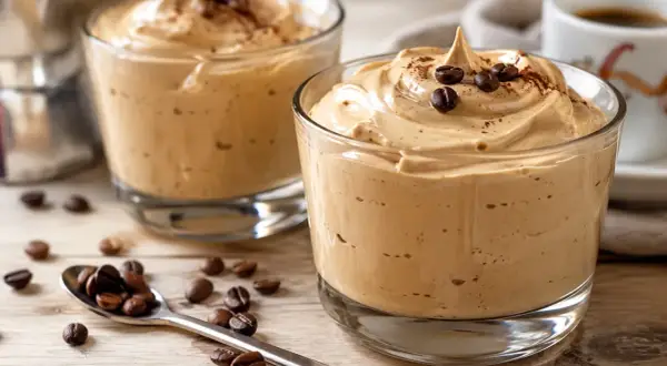 Deliziosa crema caffè in bottiglia, guarnita con chicchi di caffè e cacao. Perfetta per una pausa golosa.