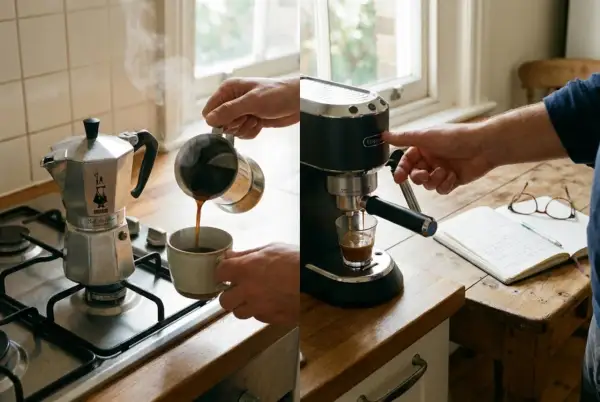 Momenti di relax: preparare e gustare un buon caffè, sia con la moka che con la macchina espresso, per iniziare la giornata con energia.